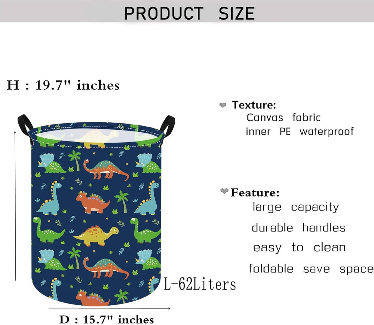 Kids Laundry Hamper Clothes Gift Basket Storage Laundry Baskets Organizer Bin with Handles for Nursery Room (Excavator)