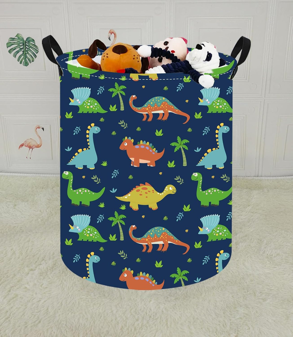 Kids Laundry Hamper Clothes Gift Basket Storage Laundry Baskets Organizer Bin with Handles for Nursery Room (Excavator)