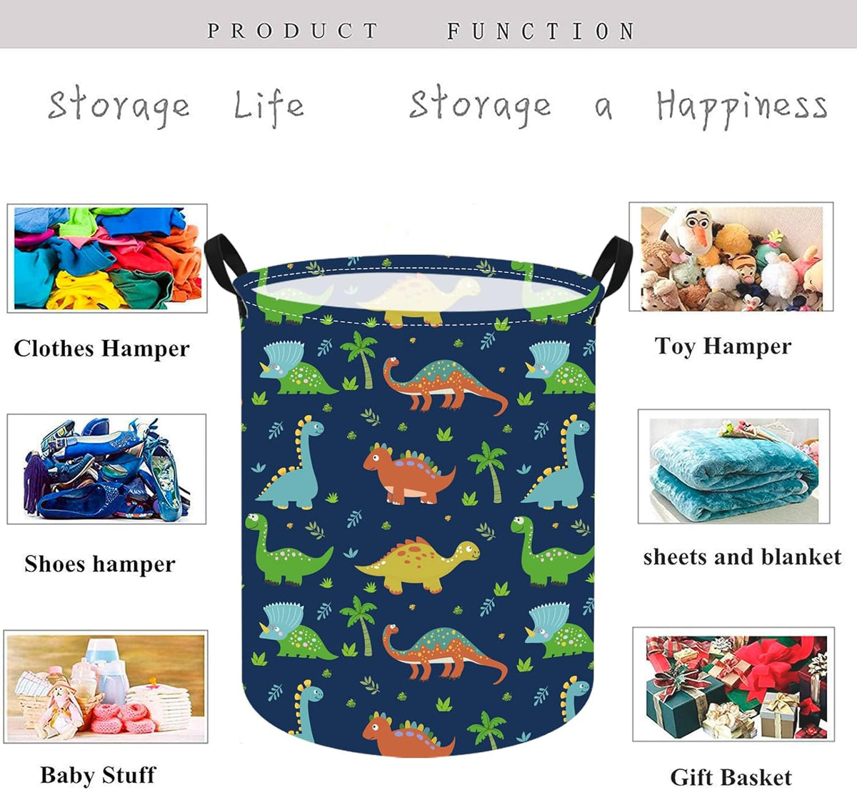 Kids Laundry Hamper Clothes Gift Basket Storage Laundry Baskets Organizer Bin with Handles for Nursery Room (Excavator)