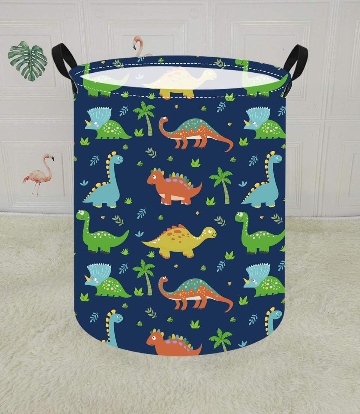 Kids Laundry Hamper Clothes Gift Basket Storage Laundry Baskets Organizer Bin with Handles for Nursery Room (Excavator)