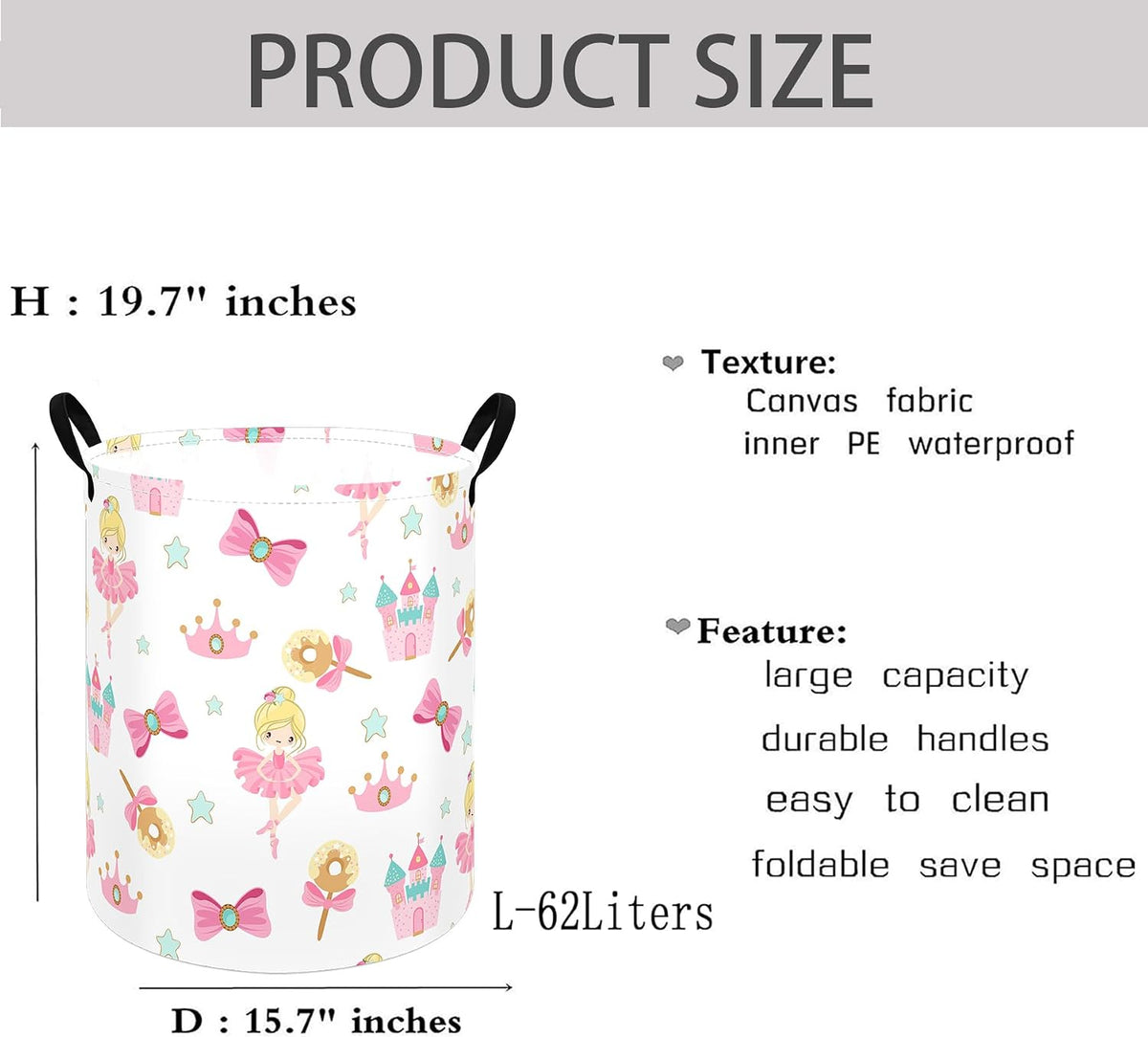 Kids Laundry Hamper Clothes Gift Basket Storage Laundry Baskets Organizer Bin with Handles for Nursery Room (Excavator)