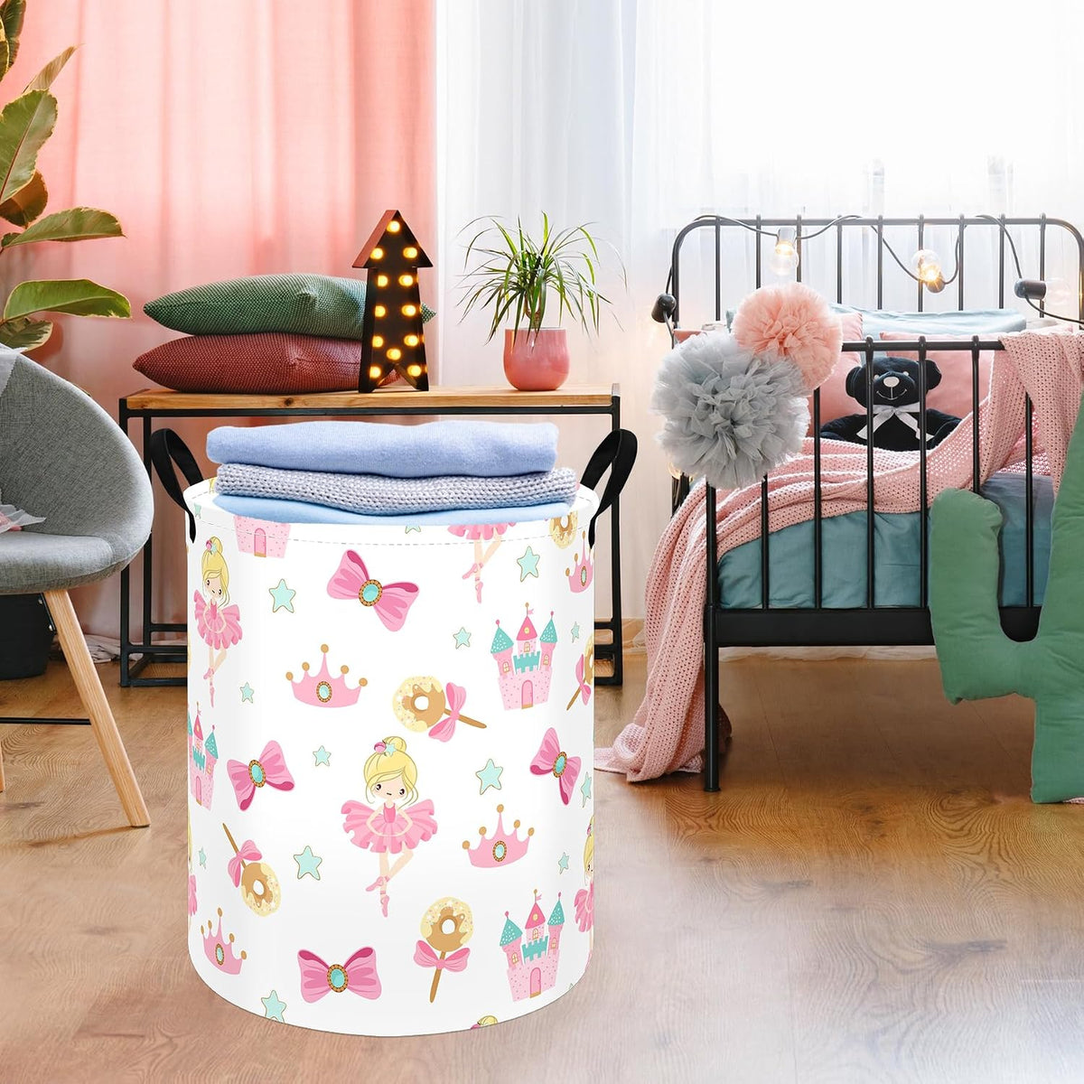 Kids Laundry Hamper Clothes Gift Basket Storage Laundry Baskets Organizer Bin with Handles for Nursery Room (Excavator)