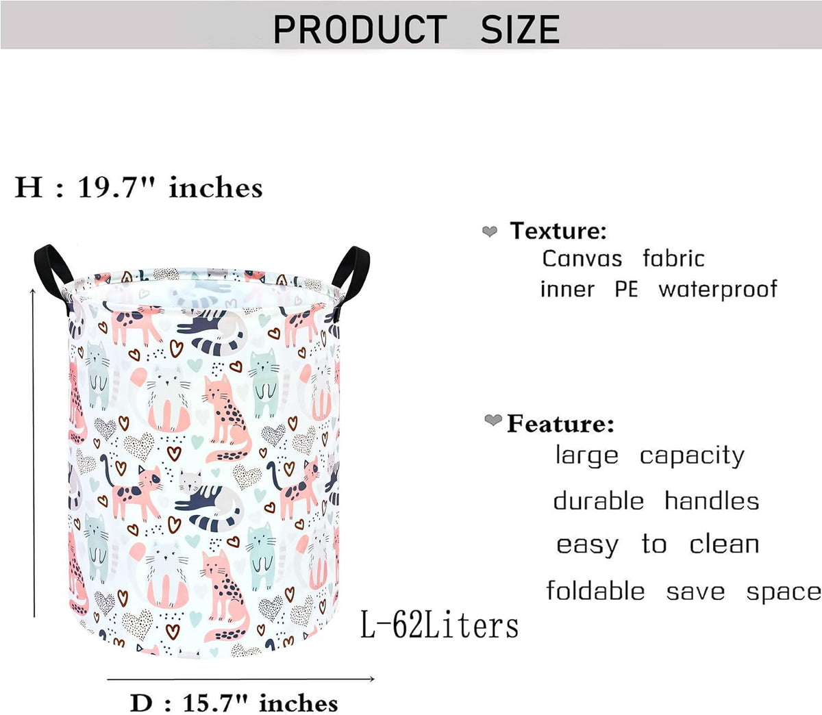 Kids Laundry Hamper Clothes Gift Basket Storage Laundry Baskets Organizer Bin with Handles for Nursery Room (Excavator)