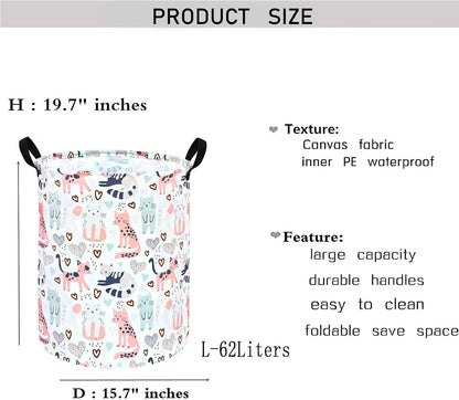 Kids Laundry Hamper Clothes Gift Basket Storage Laundry Baskets Organizer Bin with Handles for Nursery Room (Excavator)