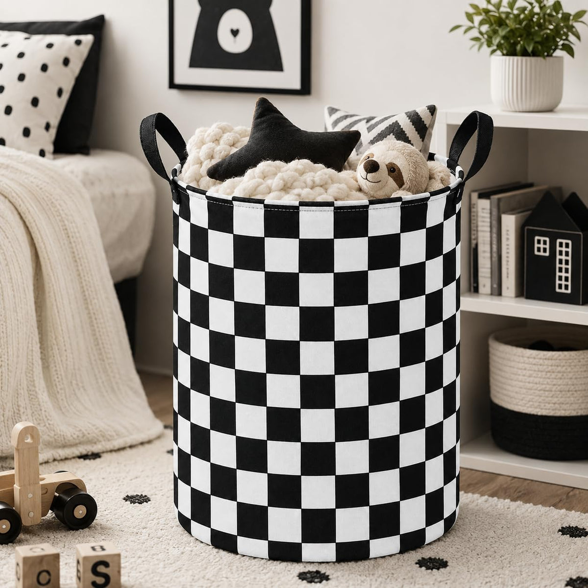 Kids Laundry Hamper Clothes Gift Basket Storage Laundry Baskets Organizer Bin with Handles for Nursery Room (Excavator)