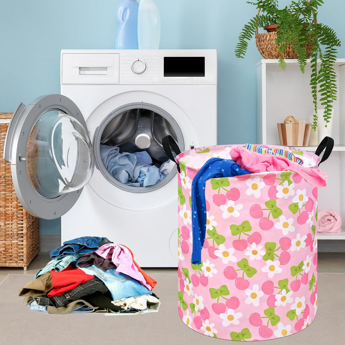 Kids Laundry Hamper Clothes Gift Basket Storage Laundry Baskets Organizer Bin with Handles for Nursery Room (Excavator)