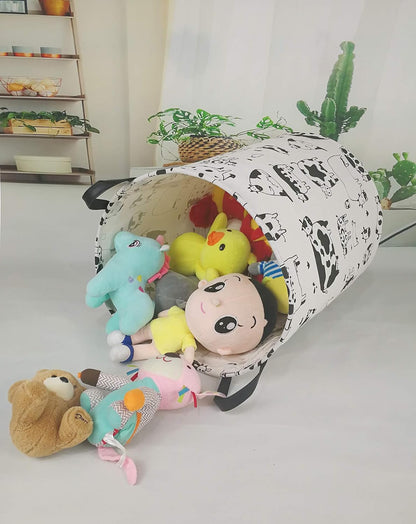 Kids Laundry Hamper Clothes Gift Basket Storage Laundry Baskets Organizer Bin with Handles for Nursery Room (Excavator)