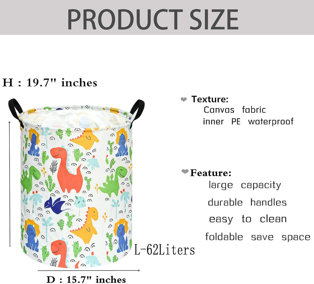 Kids Laundry Hamper Clothes Gift Basket Storage Laundry Baskets Organizer Bin with Handles for Nursery Room (Excavator)