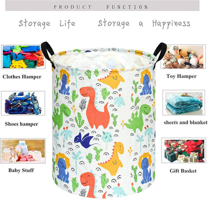 Kids Laundry Hamper Clothes Gift Basket Storage Laundry Baskets Organizer Bin with Handles for Nursery Room (Excavator)