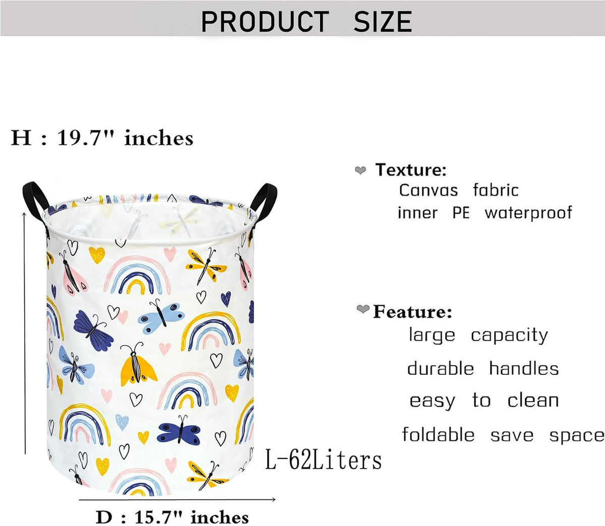 Kids Laundry Hamper Clothes Gift Basket Storage Laundry Baskets Organizer Bin with Handles for Nursery Room (Excavator)