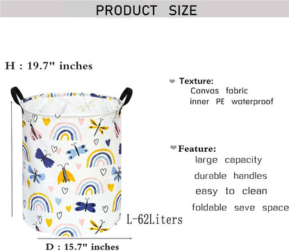 Kids Laundry Hamper Clothes Gift Basket Storage Laundry Baskets Organizer Bin with Handles for Nursery Room (Excavator)