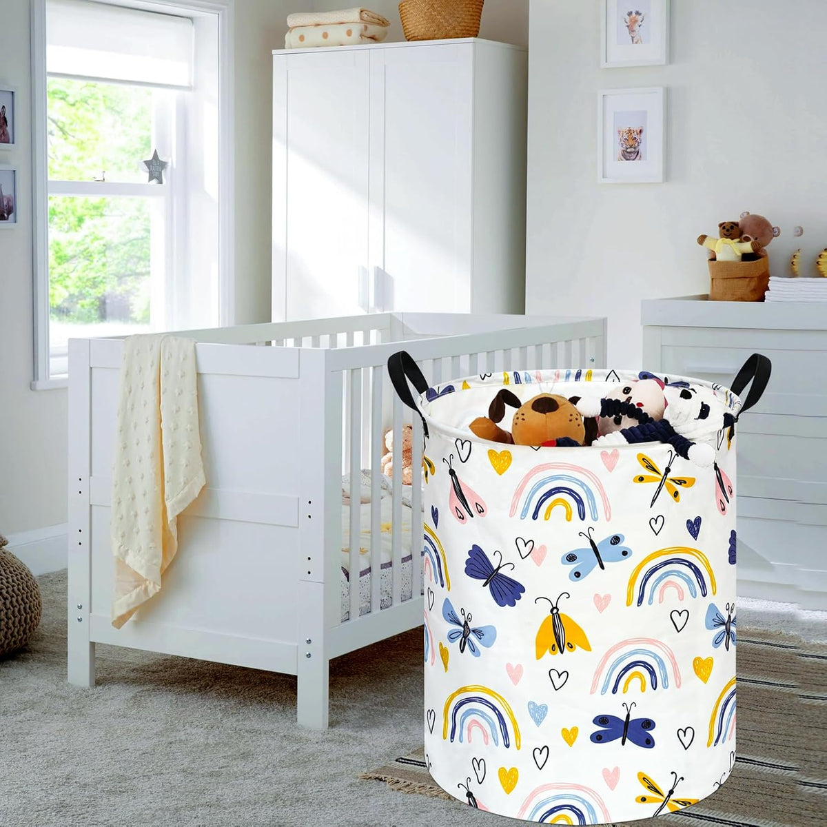 Kids Laundry Hamper Clothes Gift Basket Storage Laundry Baskets Organizer Bin with Handles for Nursery Room (Excavator)