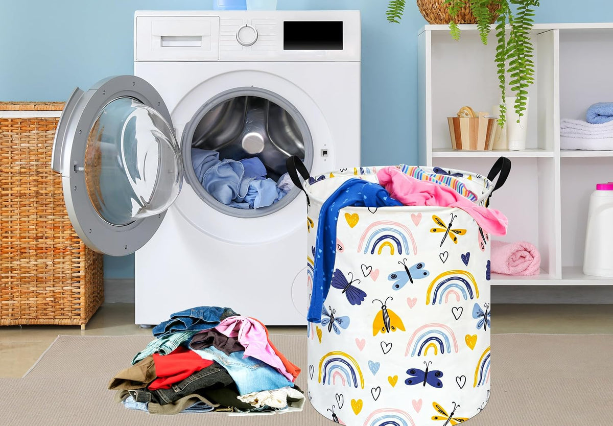 Kids Laundry Hamper Clothes Gift Basket Storage Laundry Baskets Organizer Bin with Handles for Nursery Room (Excavator)
