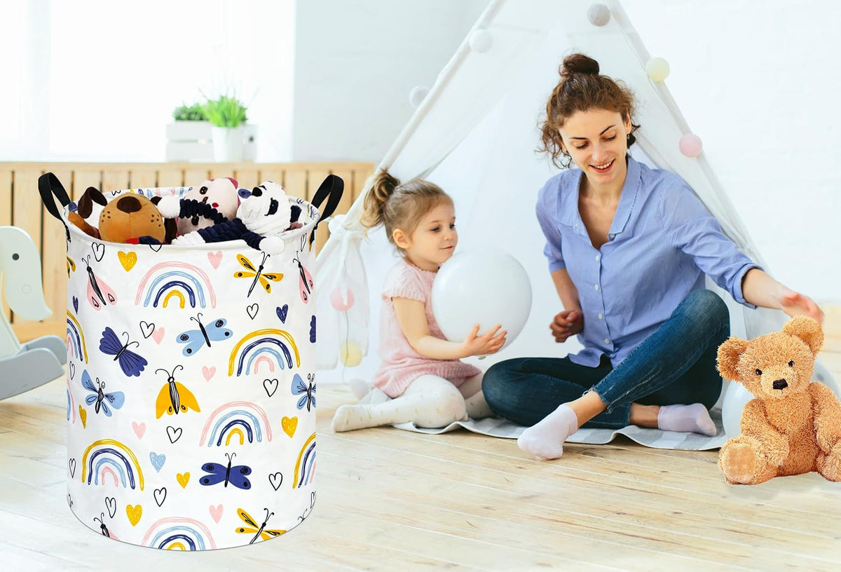 Kids Laundry Hamper Clothes Gift Basket Storage Laundry Baskets Organizer Bin with Handles for Nursery Room (Excavator)