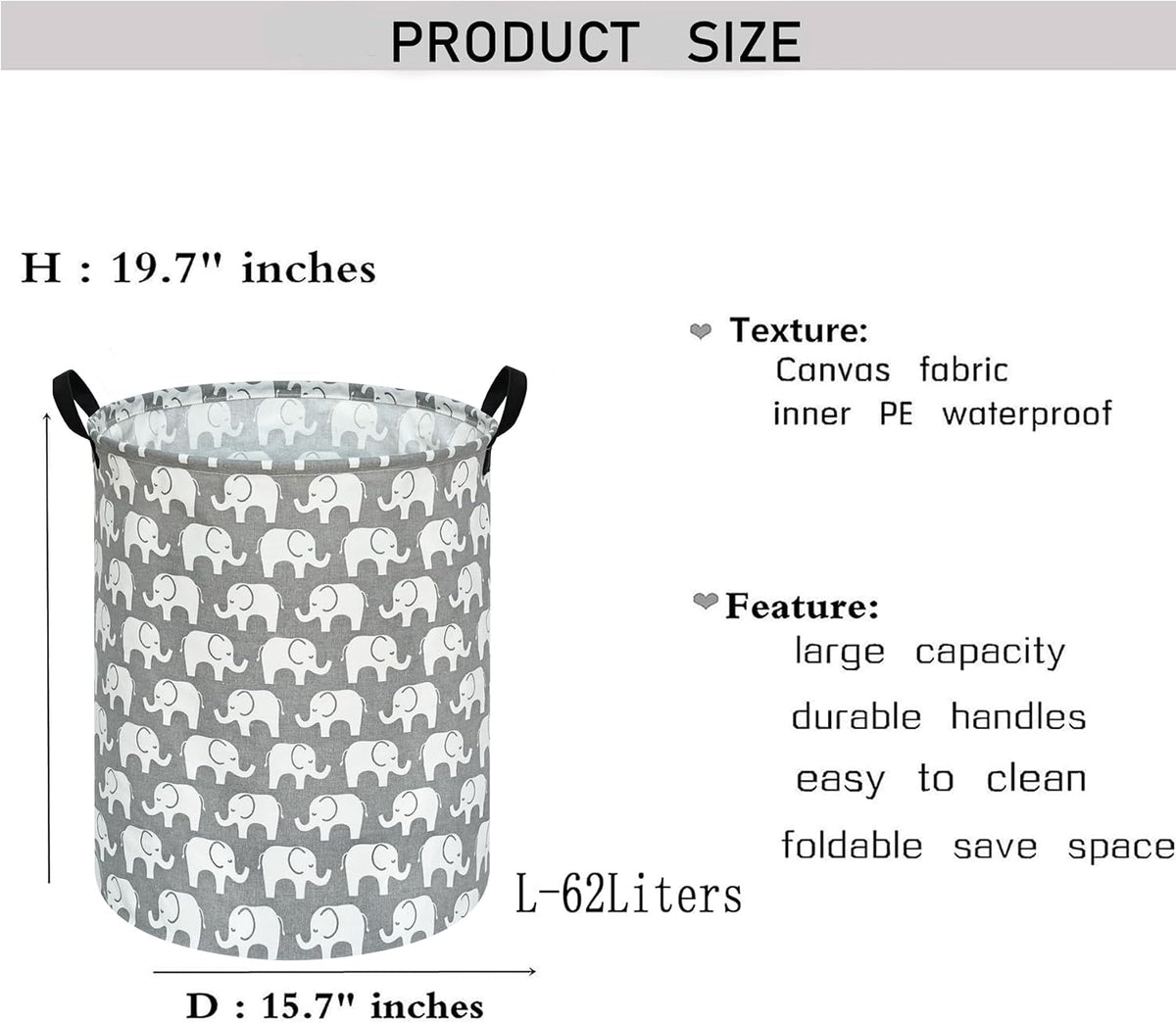Kids Laundry Hamper Clothes Gift Basket Storage Laundry Baskets Organizer Bin with Handles for Nursery Room (Excavator)
