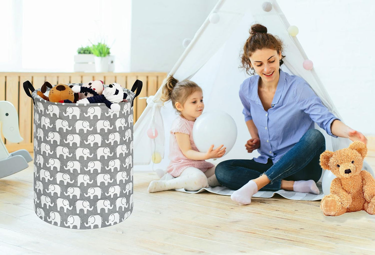 Kids Laundry Hamper Clothes Gift Basket Storage Laundry Baskets Organizer Bin with Handles for Nursery Room (Excavator)