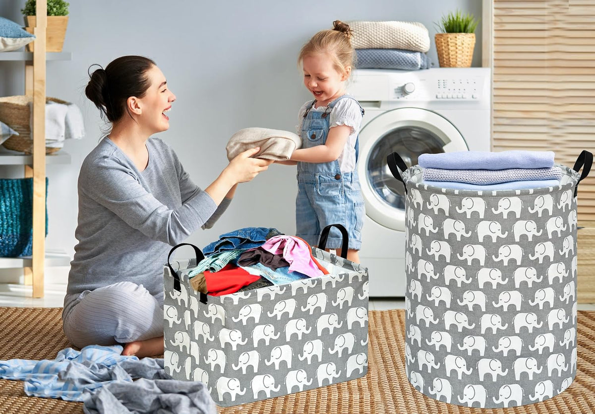 Kids Laundry Hamper Clothes Gift Basket Storage Laundry Baskets Organizer Bin with Handles for Nursery Room (Excavator)