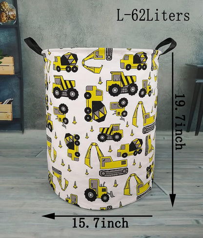 Kids Laundry Hamper Clothes Gift Basket Storage Laundry Baskets Organizer Bin with Handles for Nursery Room (Excavator)