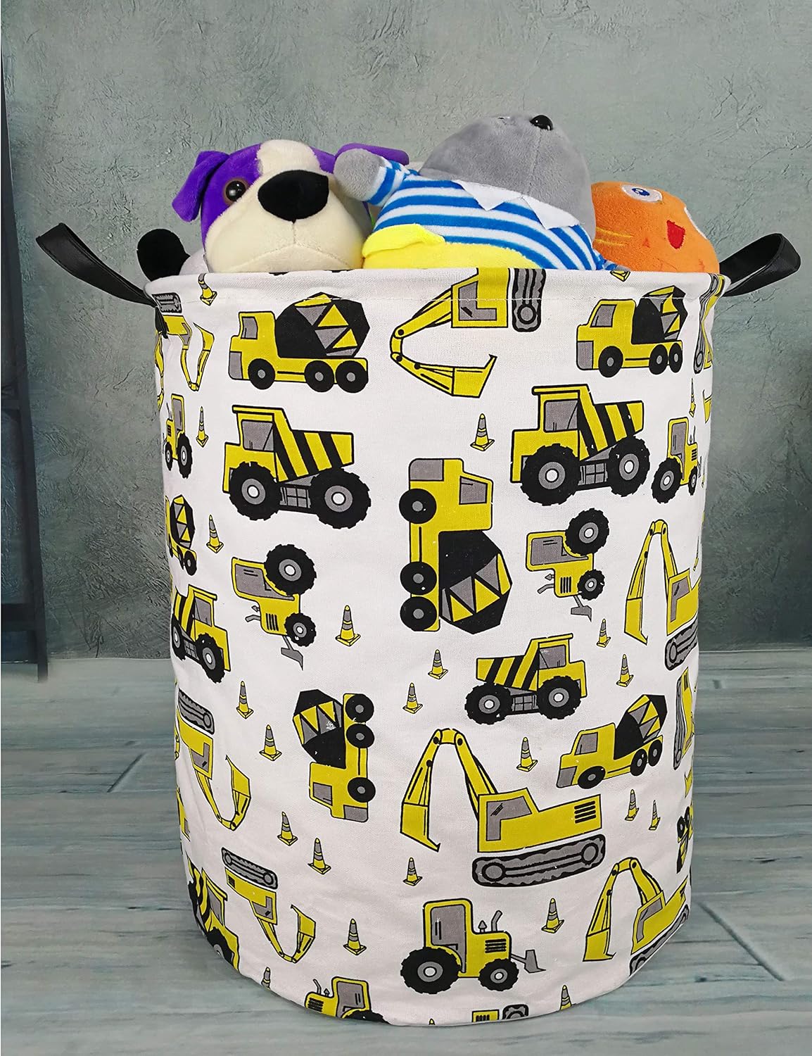 Kids Laundry Hamper Clothes Gift Basket Storage Laundry Baskets Organizer Bin with Handles for Nursery Room (Excavator)