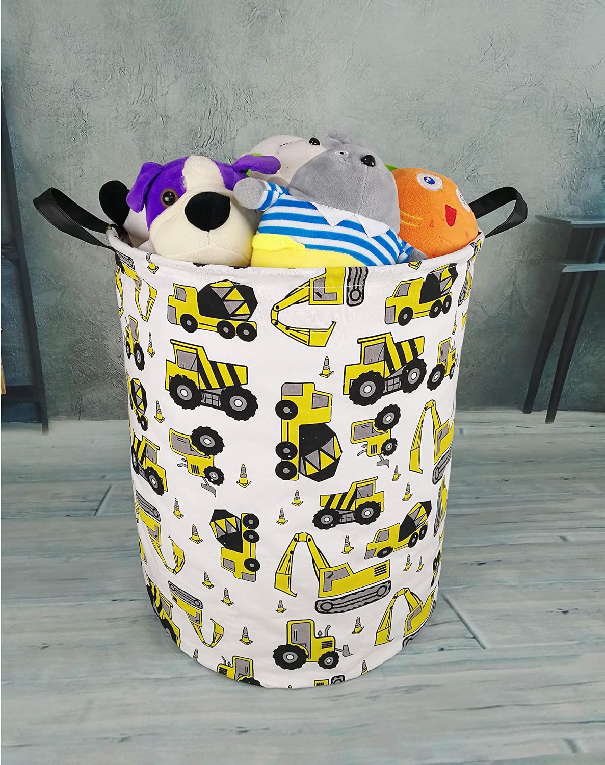 Kids Laundry Hamper Clothes Gift Basket Storage Laundry Baskets Organizer Bin with Handles for Nursery Room (Excavator)