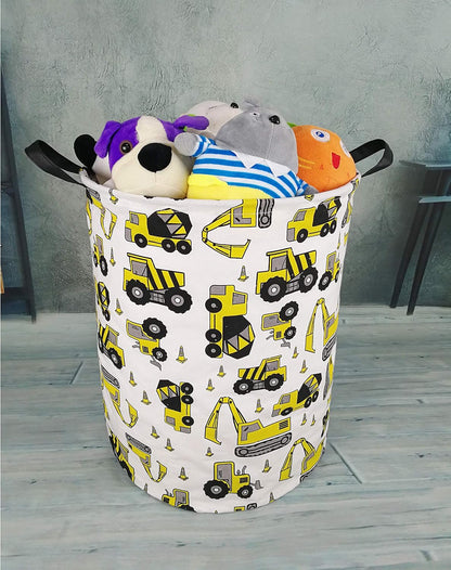 Kids Laundry Hamper Clothes Gift Basket Storage Laundry Baskets Organizer Bin with Handles for Nursery Room (Excavator)