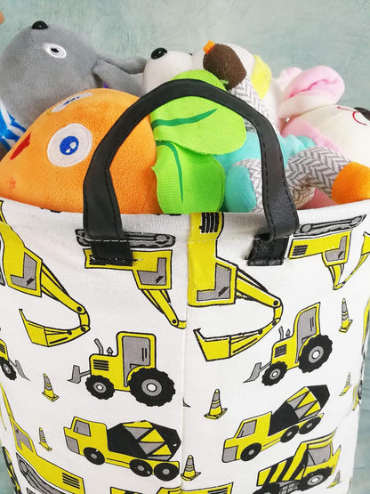 Kids Laundry Hamper Clothes Gift Basket Storage Laundry Baskets Organizer Bin with Handles for Nursery Room (Excavator)