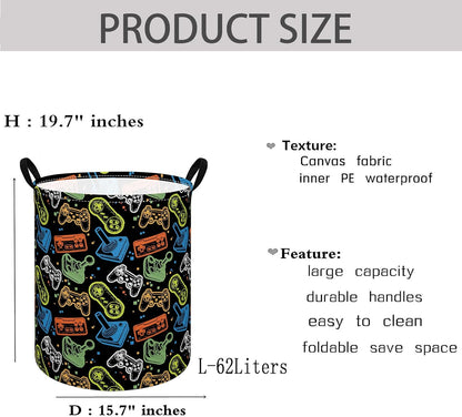 Kids Laundry Hamper Clothes Gift Basket Storage Laundry Baskets Organizer Bin with Handles for Nursery Room (Excavator)