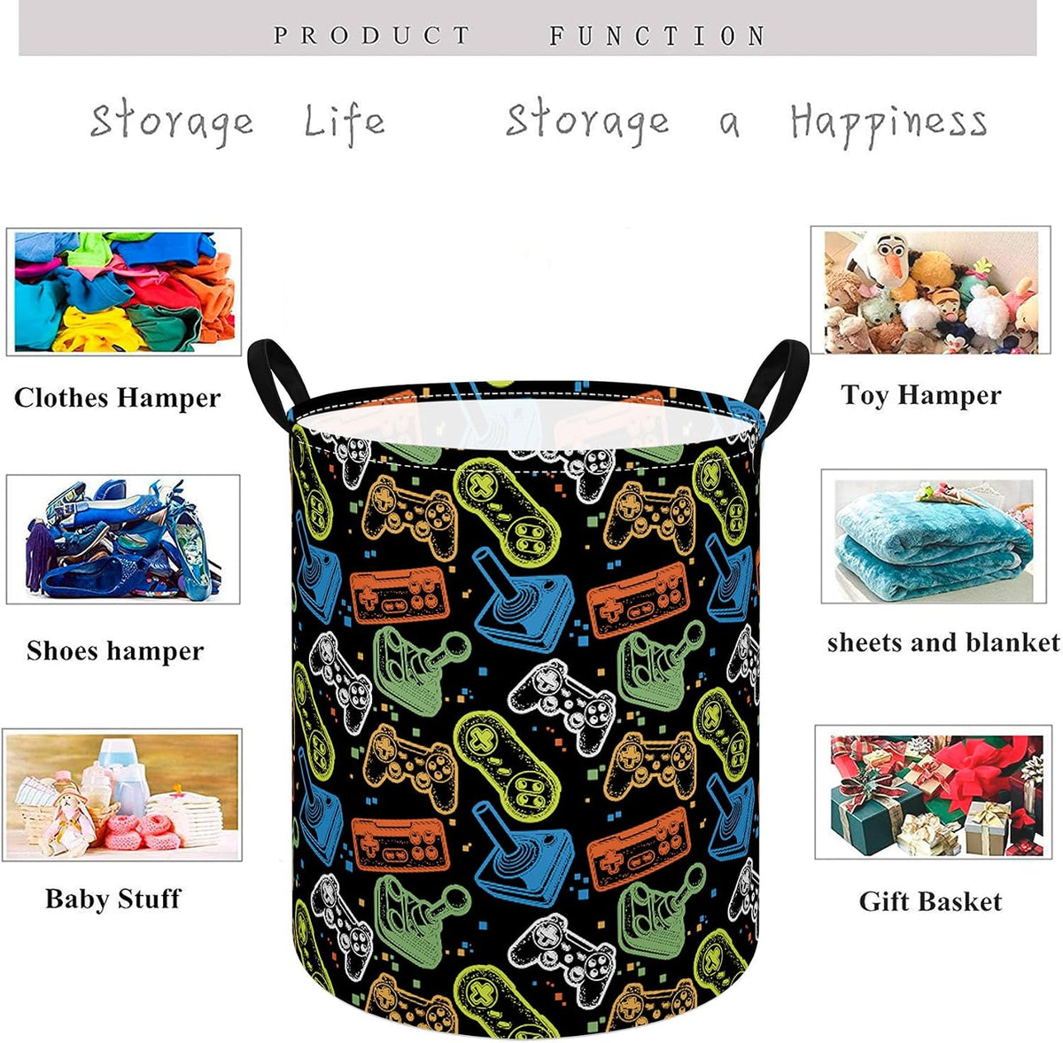 Kids Laundry Hamper Clothes Gift Basket Storage Laundry Baskets Organizer Bin with Handles for Nursery Room (Excavator)