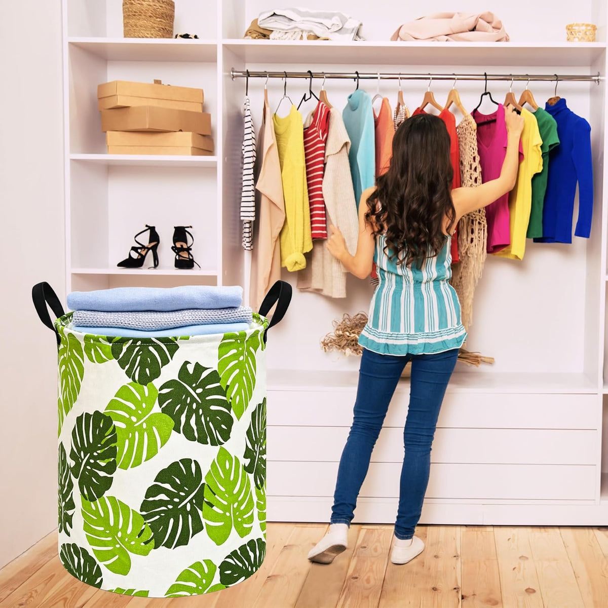 Kids Laundry Hamper Clothes Gift Basket Storage Laundry Baskets Organizer Bin with Handles for Nursery Room (Excavator)