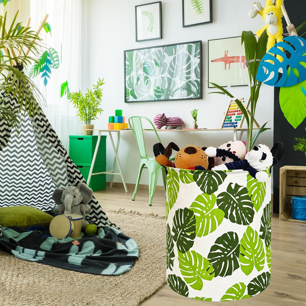 Kids Laundry Hamper Clothes Gift Basket Storage Laundry Baskets Organizer Bin with Handles for Nursery Room (Excavator)