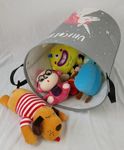 Kids Laundry Hamper Clothes Gift Basket Storage Laundry Baskets Organizer Bin with Handles for Nursery Room (Excavator)