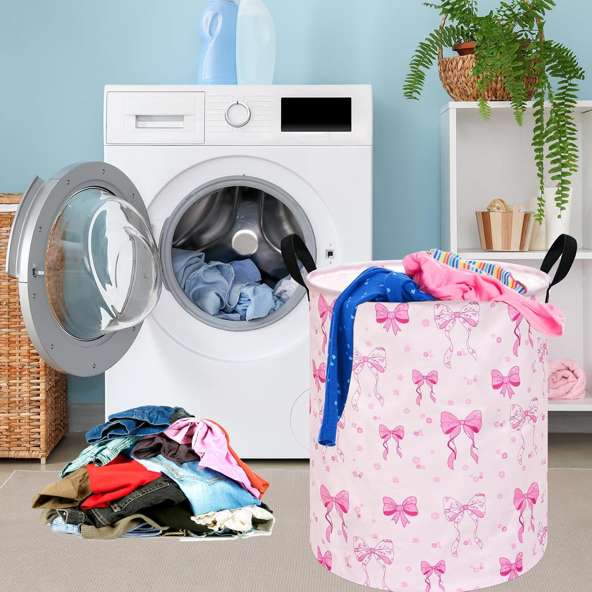Kids Laundry Hamper Clothes Gift Basket Storage Laundry Baskets Organizer Bin with Handles for Nursery Room (Excavator)