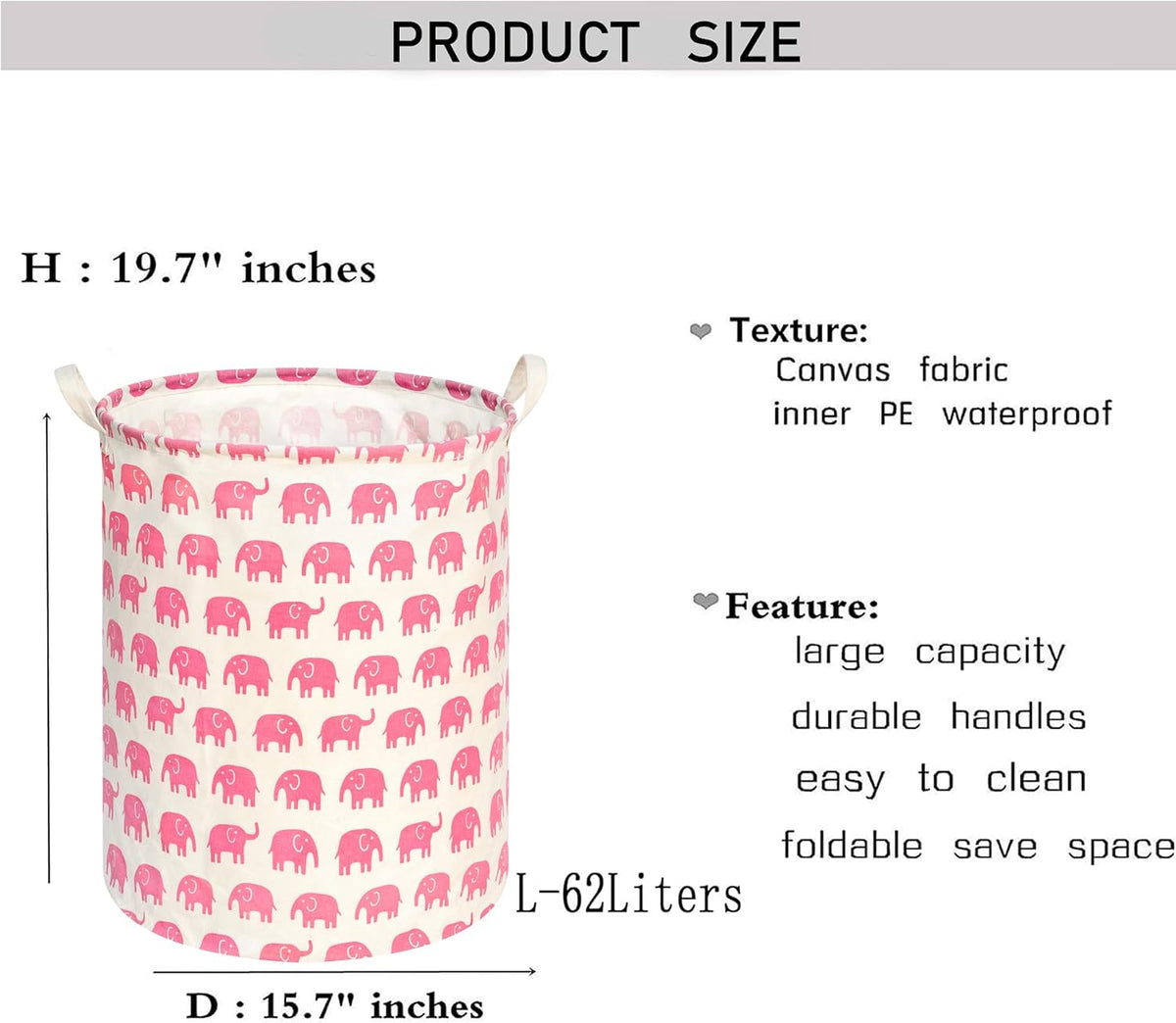 Kids Laundry Hamper Clothes Gift Basket Storage Laundry Baskets Organizer Bin with Handles for Nursery Room (Excavator)