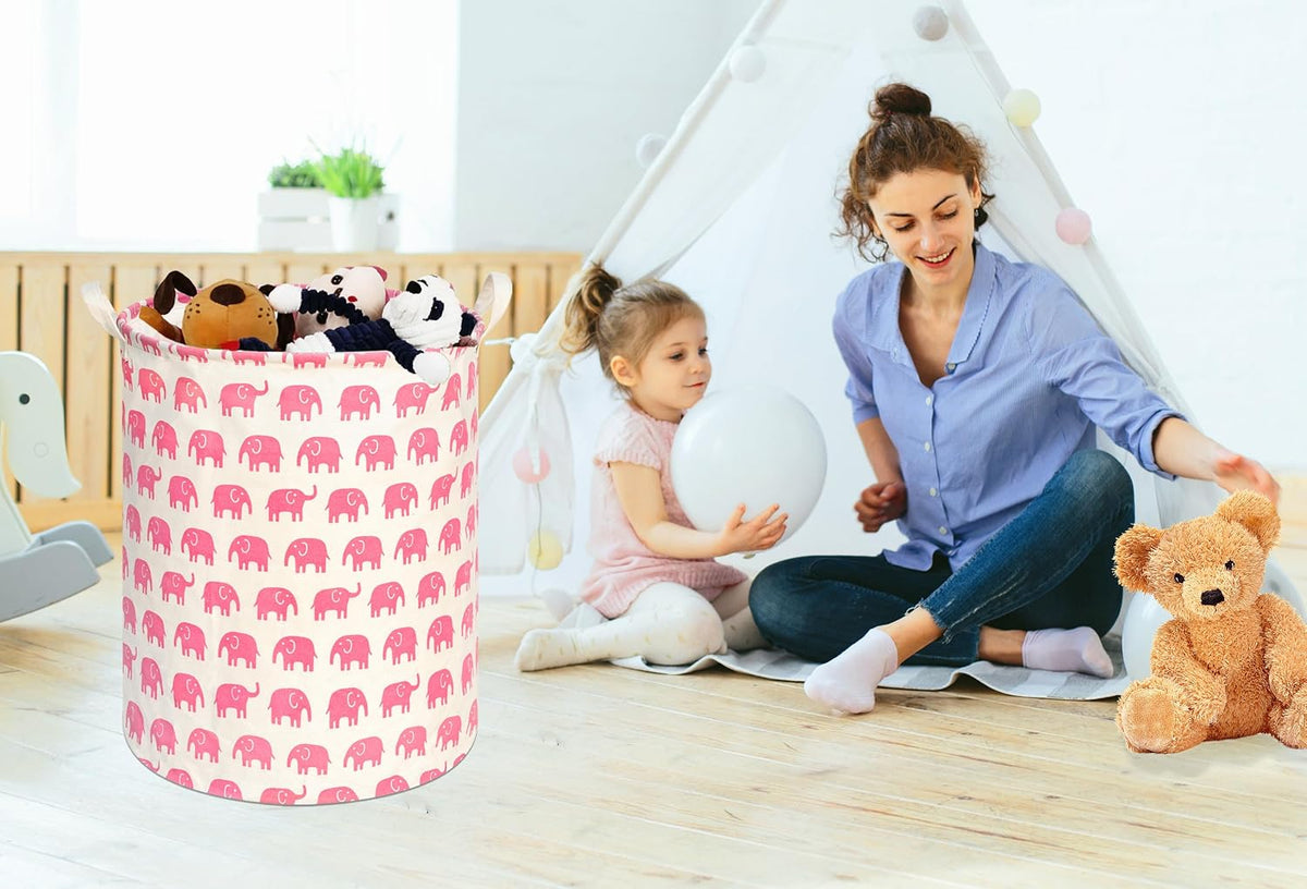 Kids Laundry Hamper Clothes Gift Basket Storage Laundry Baskets Organizer Bin with Handles for Nursery Room (Excavator)