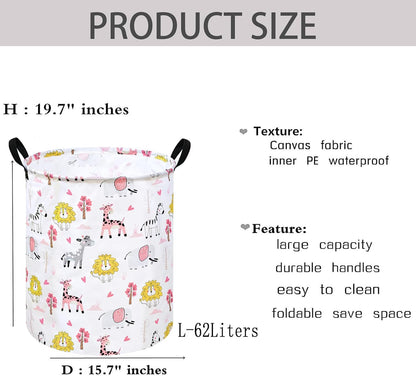 Kids Laundry Hamper Clothes Gift Basket Storage Laundry Baskets Organizer Bin with Handles for Nursery Room (Excavator)