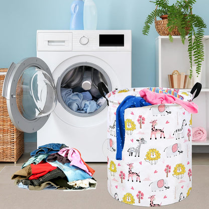 Kids Laundry Hamper Clothes Gift Basket Storage Laundry Baskets Organizer Bin with Handles for Nursery Room (Excavator)