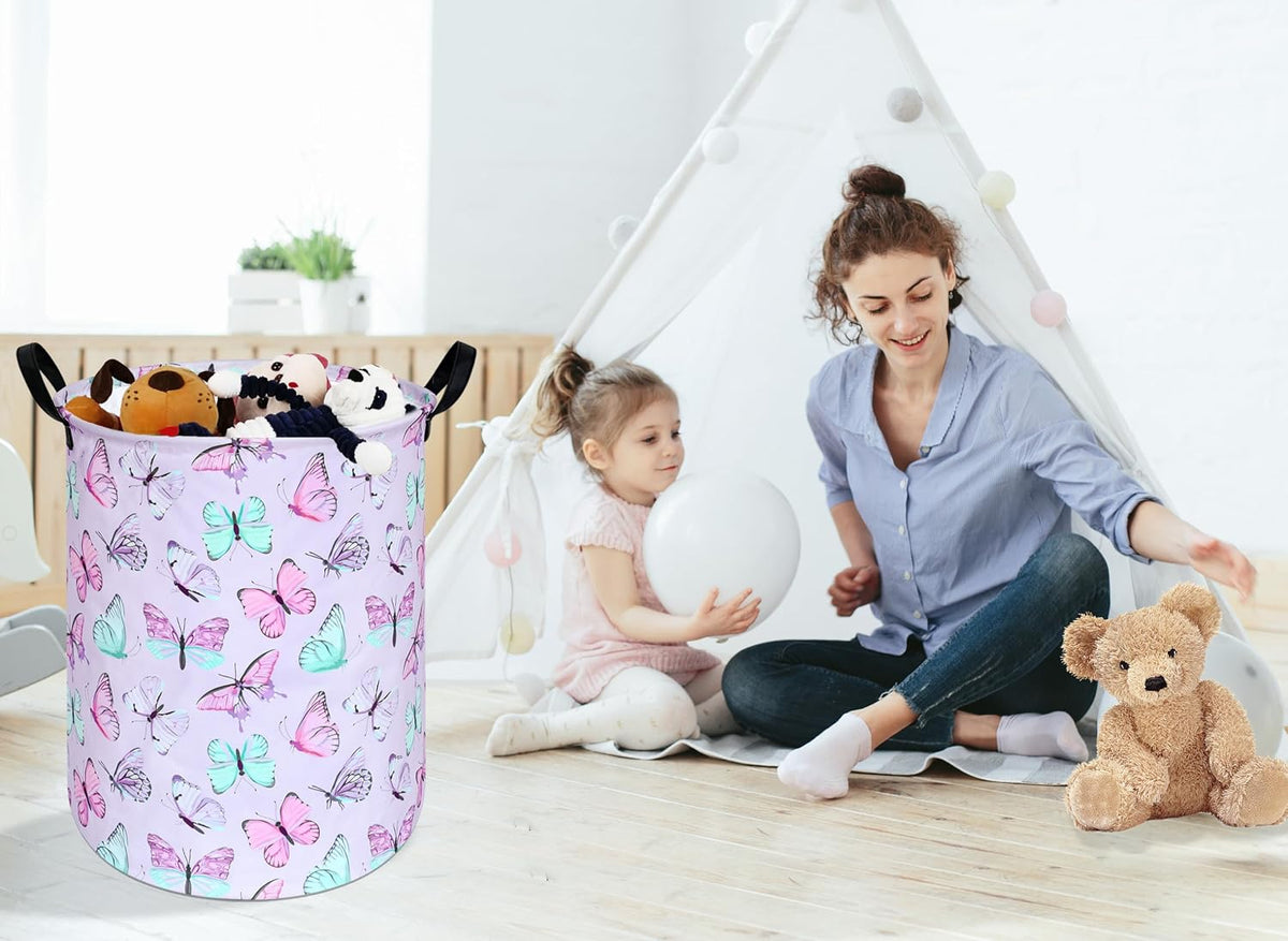 Kids Laundry Hamper Clothes Gift Basket Storage Laundry Baskets Organizer Bin with Handles for Nursery Room (Excavator)