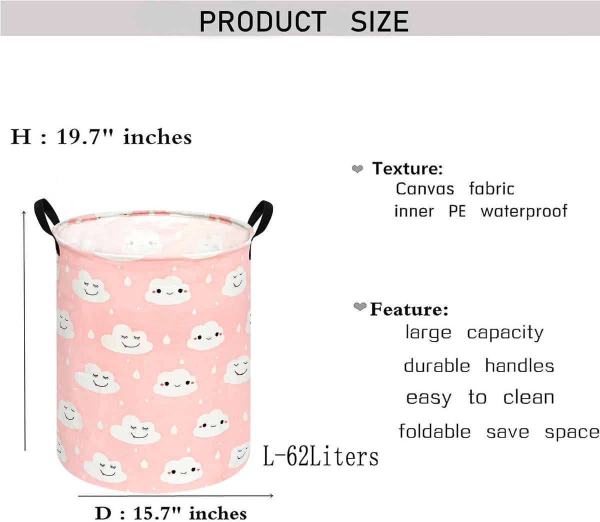 Kids Laundry Hamper Clothes Gift Basket Storage Laundry Baskets Organizer Bin with Handles for Nursery Room (Excavator)