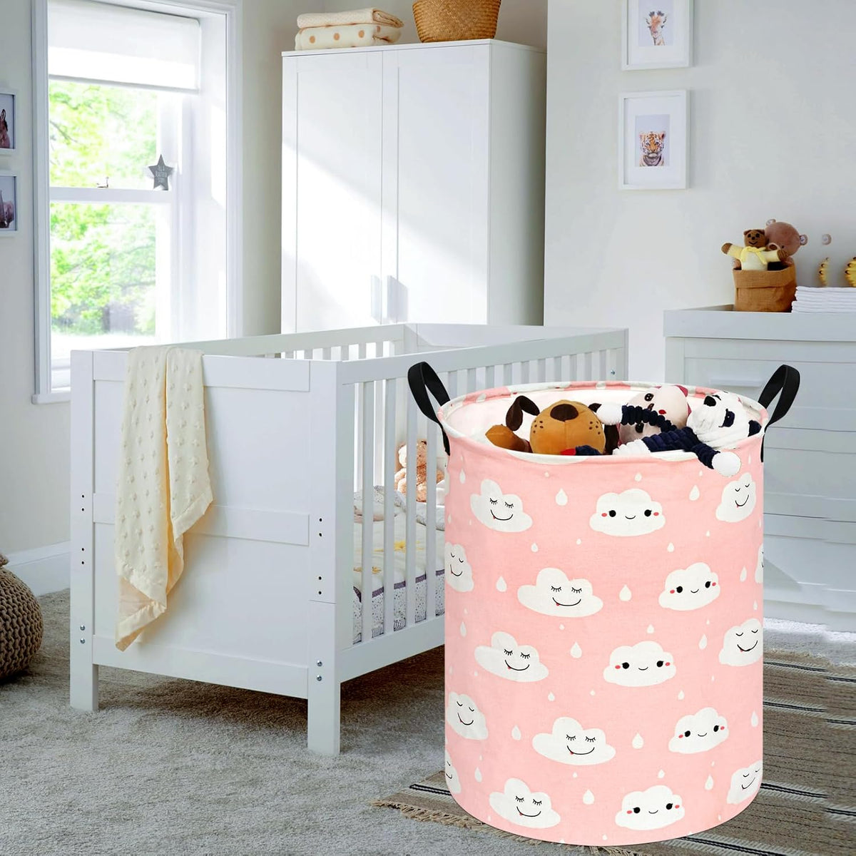 Kids Laundry Hamper Clothes Gift Basket Storage Laundry Baskets Organizer Bin with Handles for Nursery Room (Excavator)