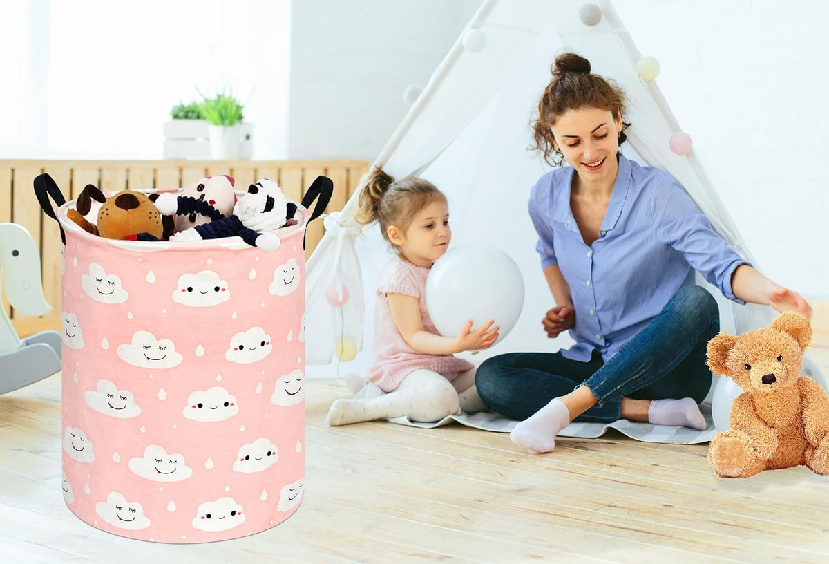 Kids Laundry Hamper Clothes Gift Basket Storage Laundry Baskets Organizer Bin with Handles for Nursery Room (Excavator)