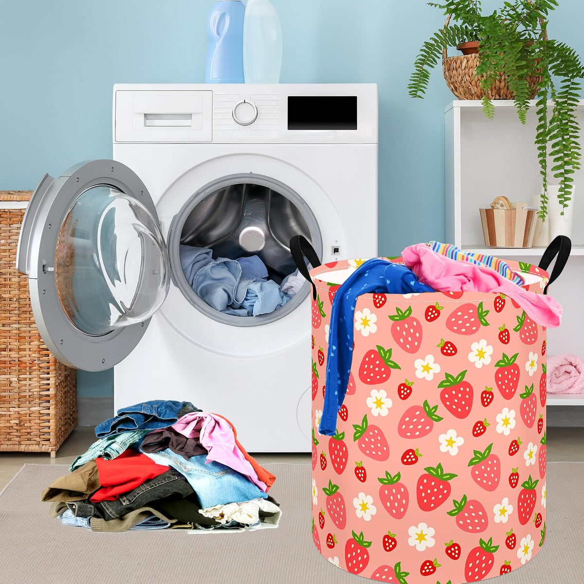 Kids Laundry Hamper Clothes Gift Basket Storage Laundry Baskets Organizer Bin with Handles for Nursery Room (Excavator)