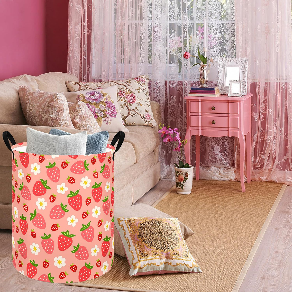 Kids Laundry Hamper Clothes Gift Basket Storage Laundry Baskets Organizer Bin with Handles for Nursery Room (Excavator)