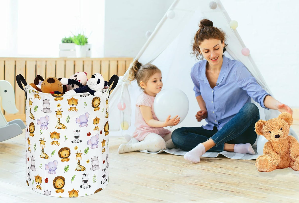 Kids Laundry Hamper Clothes Gift Basket Storage Laundry Baskets Organizer Bin with Handles for Nursery Room (Excavator)