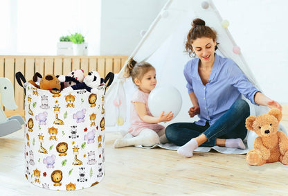 Kids Laundry Hamper Clothes Gift Basket Storage Laundry Baskets Organizer Bin with Handles for Nursery Room (Excavator)