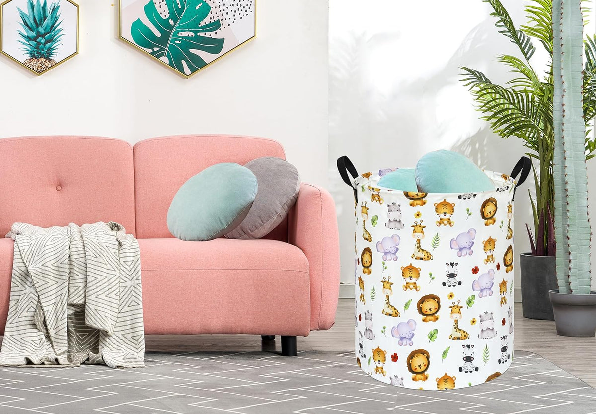 Kids Laundry Hamper Clothes Gift Basket Storage Laundry Baskets Organizer Bin with Handles for Nursery Room (Excavator)