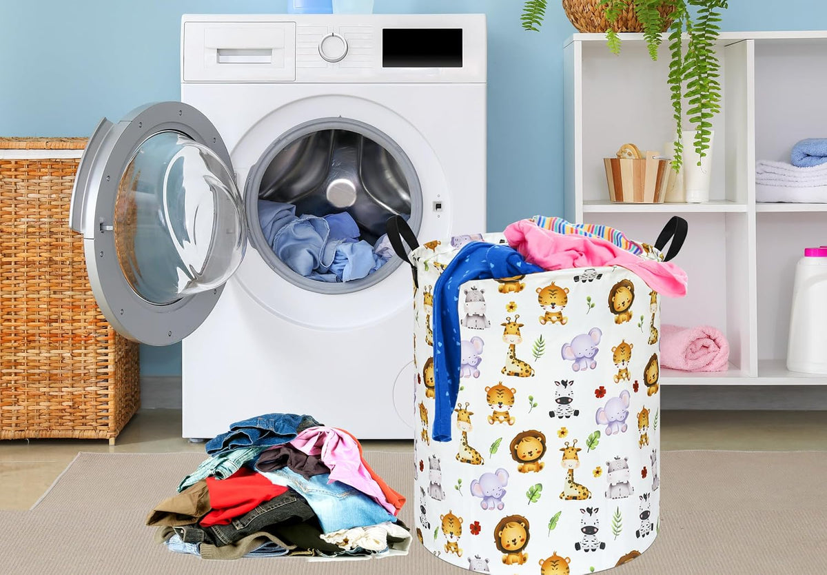 Kids Laundry Hamper Clothes Gift Basket Storage Laundry Baskets Organizer Bin with Handles for Nursery Room (Excavator)