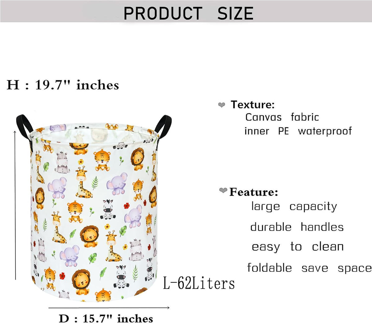 Kids Laundry Hamper Clothes Gift Basket Storage Laundry Baskets Organizer Bin with Handles for Nursery Room (Excavator)