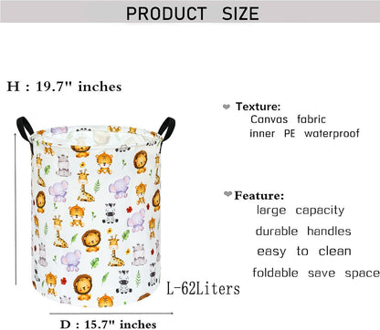 Kids Laundry Hamper Clothes Gift Basket Storage Laundry Baskets Organizer Bin with Handles for Nursery Room (Excavator)