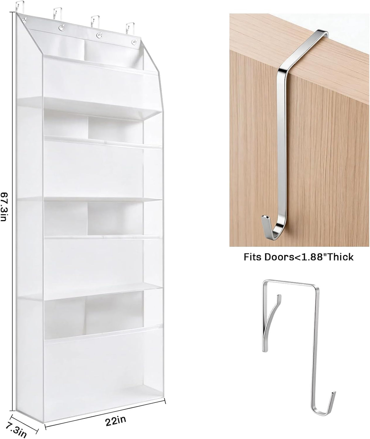 Thickened Plush Toy Storage Rack, Four-Tier Extra-Large Door Back-Hanging Shelf, Oxford Cloth + Transparent Window, for hanging plush toys, also suitable for storing diapers and baby supplies, Black