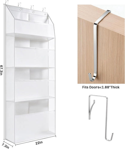 Thickened Plush Toy Storage Rack, Four-Tier Extra-Large Door Back-Hanging Shelf, Oxford Cloth + Transparent Window, for hanging plush toys, also suitable for storing diapers and baby supplies, Black